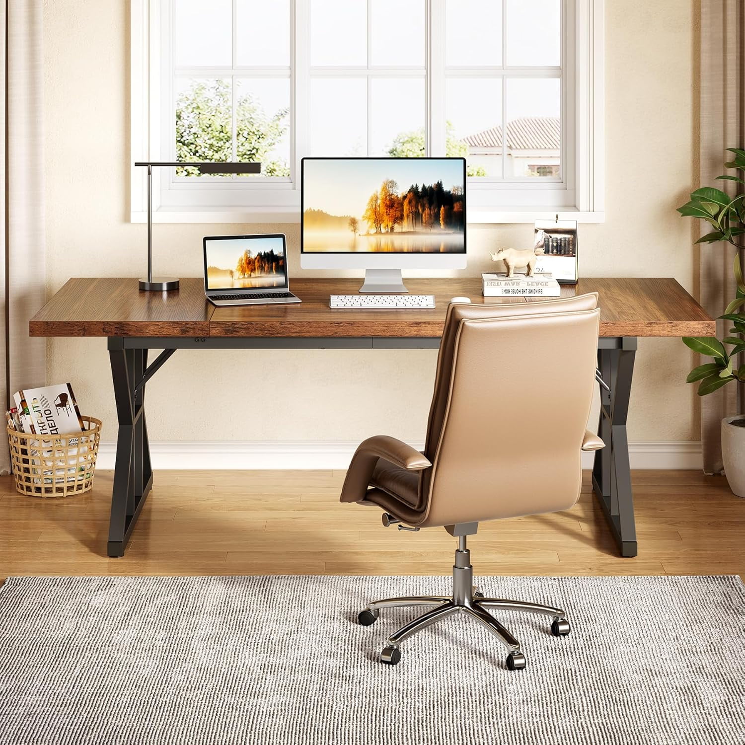 Tribesigns 70.9-Inch Executive Office Desk, Large Computer Work Desk for Home Office (Brown & Black)