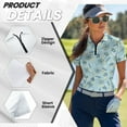thumbnail image 5 of COEQINE Women 1/4 Zip Golf Shirts Moisture Wicking Soft Polo Shirts Dandelion Blue Print Lightweight Polo Shirts Short Sleeve V Neck Quick Dry Fit Tennis Activewear, M, 5 of 7