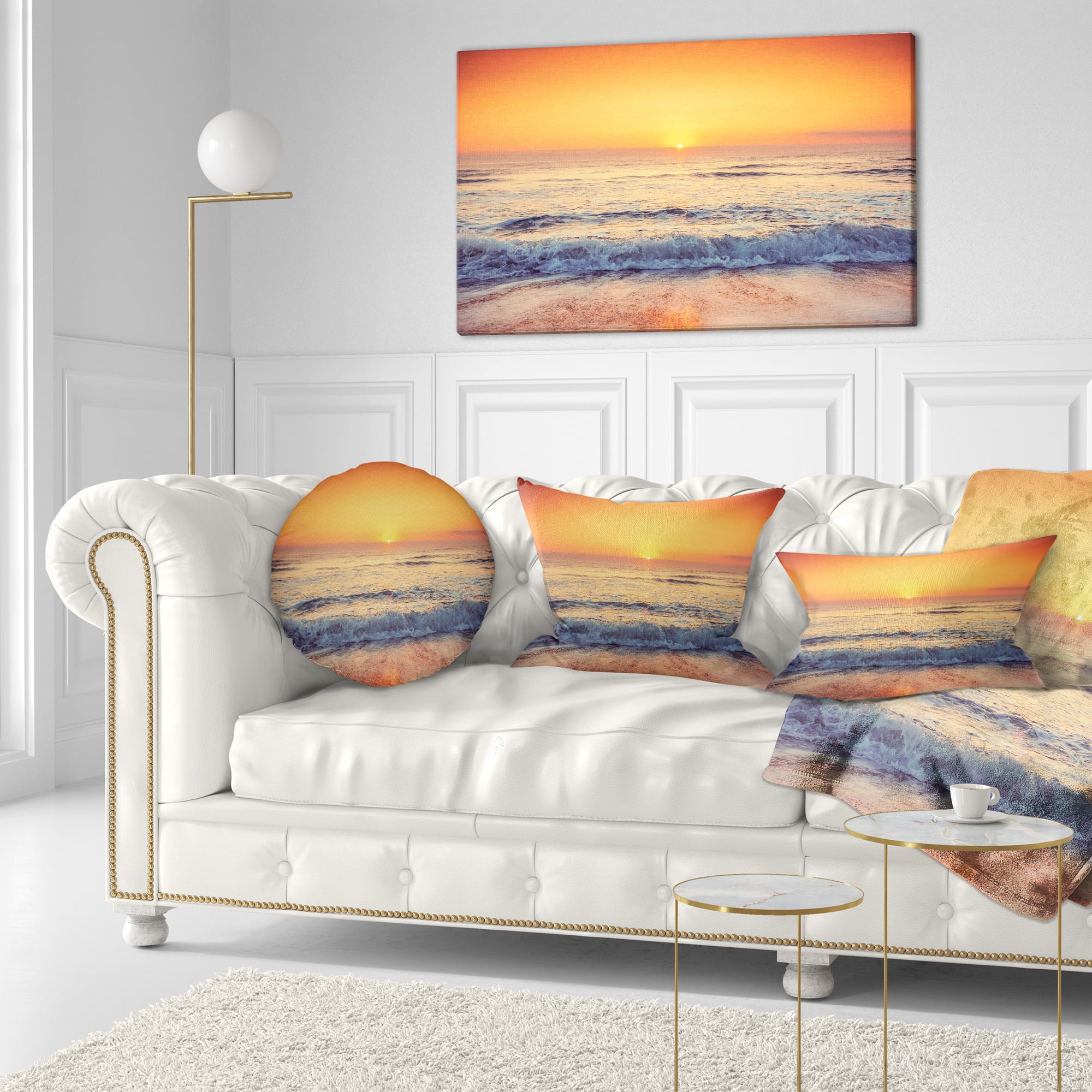 Designart Yellow Cloudscape over Seashore - Beach Throw Pillow - 12x20