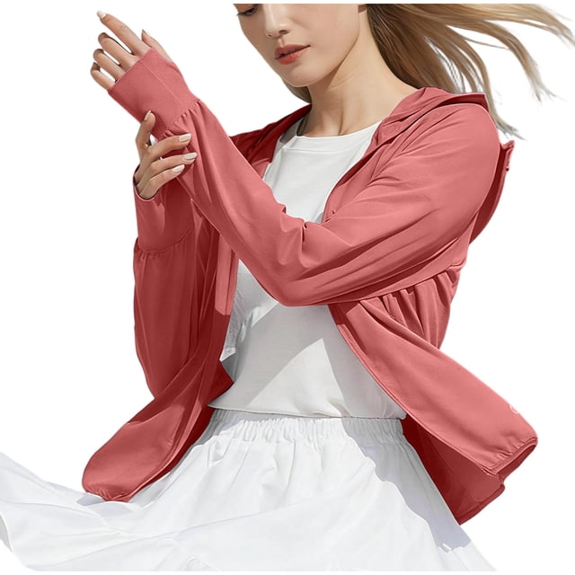 RXMEKW UPF Sun Protective Hooded Top for Women Long Sleeve Rash Guard Shirt for Travel Polyester