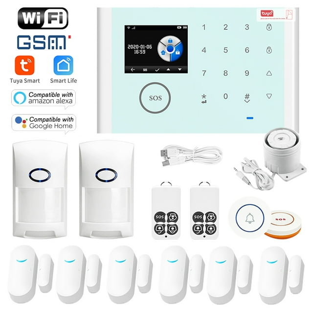 Alarm CS118 WiFi+GSM+GPRS 3 IN 1 Network Intelligent Home Alarm System Tuya APP Remote Control 433MHz Home Secure Door Bell Smart Alertor Compatible with Alexa Voice Control