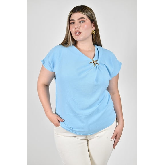 Blusa con detalle de estrella Roman Fashion /Tallas Extras, 1916 (Azul cielo) azul cielo 38
