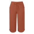 thumbnail image 3 of felwors Wide Leg Capri Pants for Women Plus Size Cotton Linen Bermuda Shorts Casual Summer Cropped Lounge Trousers Beach Pant (Brown, XL), 3 of 4
