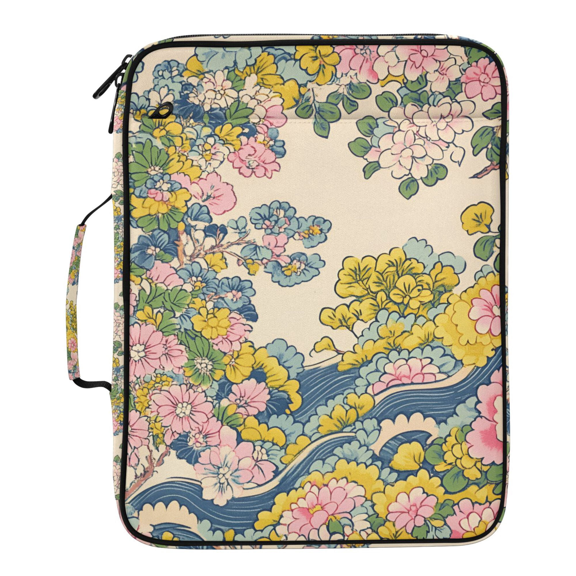 FORMRS Accordion File Folder A4 Size 7-Pocket Expanding Document Organizer Bag with 3 Ring Binder, Pink Floral Wave