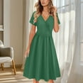 thumbnail image 2 of SMihono Women's Summer Casual Dress Short Sleeve Wrap V-Neck A-Line Dress Sundress Wedding Guest Cocktail Midi Dresses Army Green L, 2 of 5