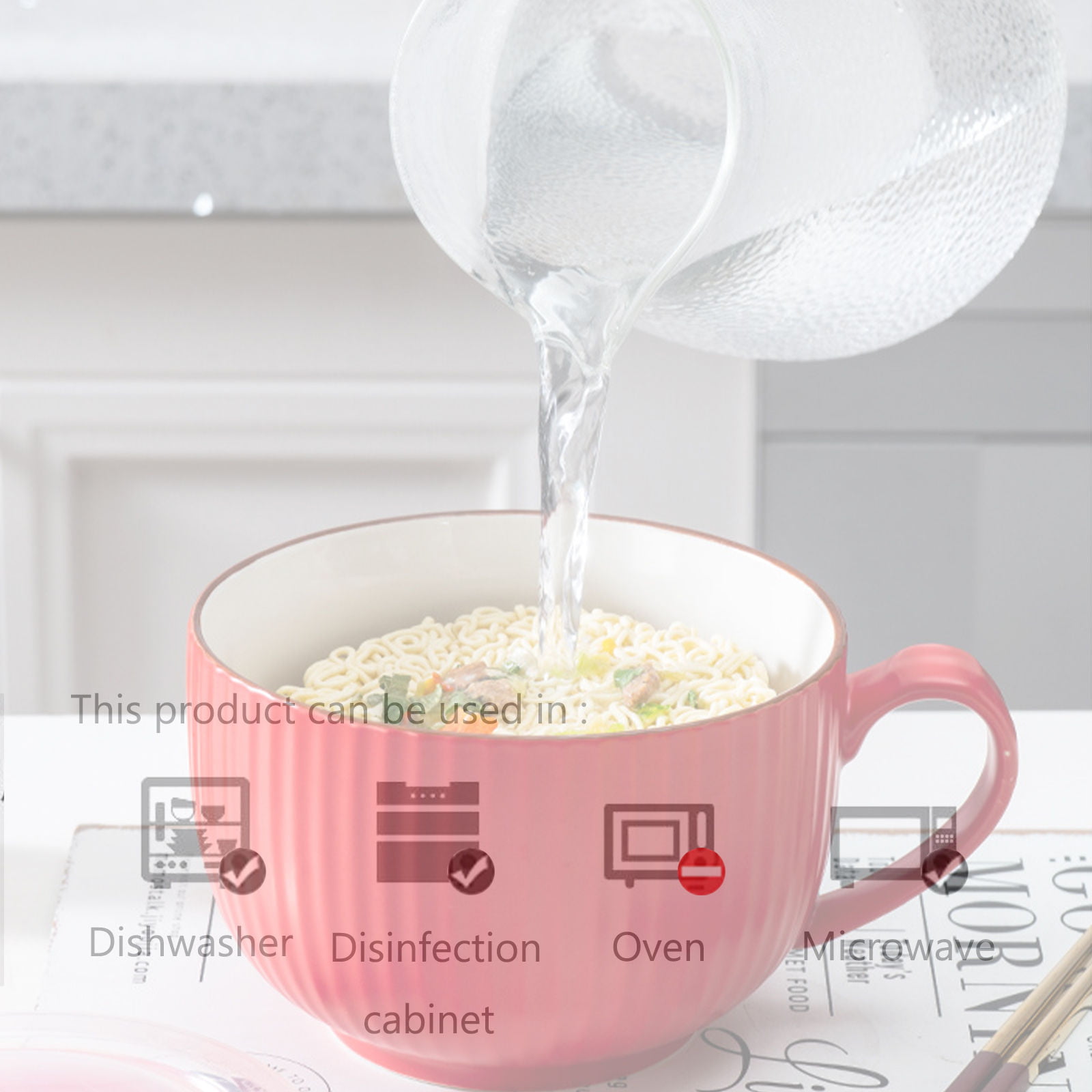 Whitenesser Microvavable Soup Bowl with Lid, Japanese Style Microwavable Ceramic Noodle/Soup Bowls Lid with and Handles (Cyan)