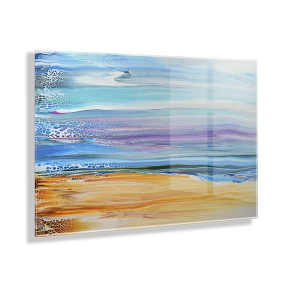 Kate and Laurel x Xizhou Xie Collaboration Sand and Surf Frameless Floating Acrylic Art, 23x31, Modern Abstract Bright Landscape Art for Wall