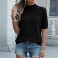 thumbnail image 2 of Lumtrix Womens Half Sleeve Sweater Mock Neck Summer Casual Basic Knit Pullover Tops Dress Loose Fit Shirts Black L, 2 of 5