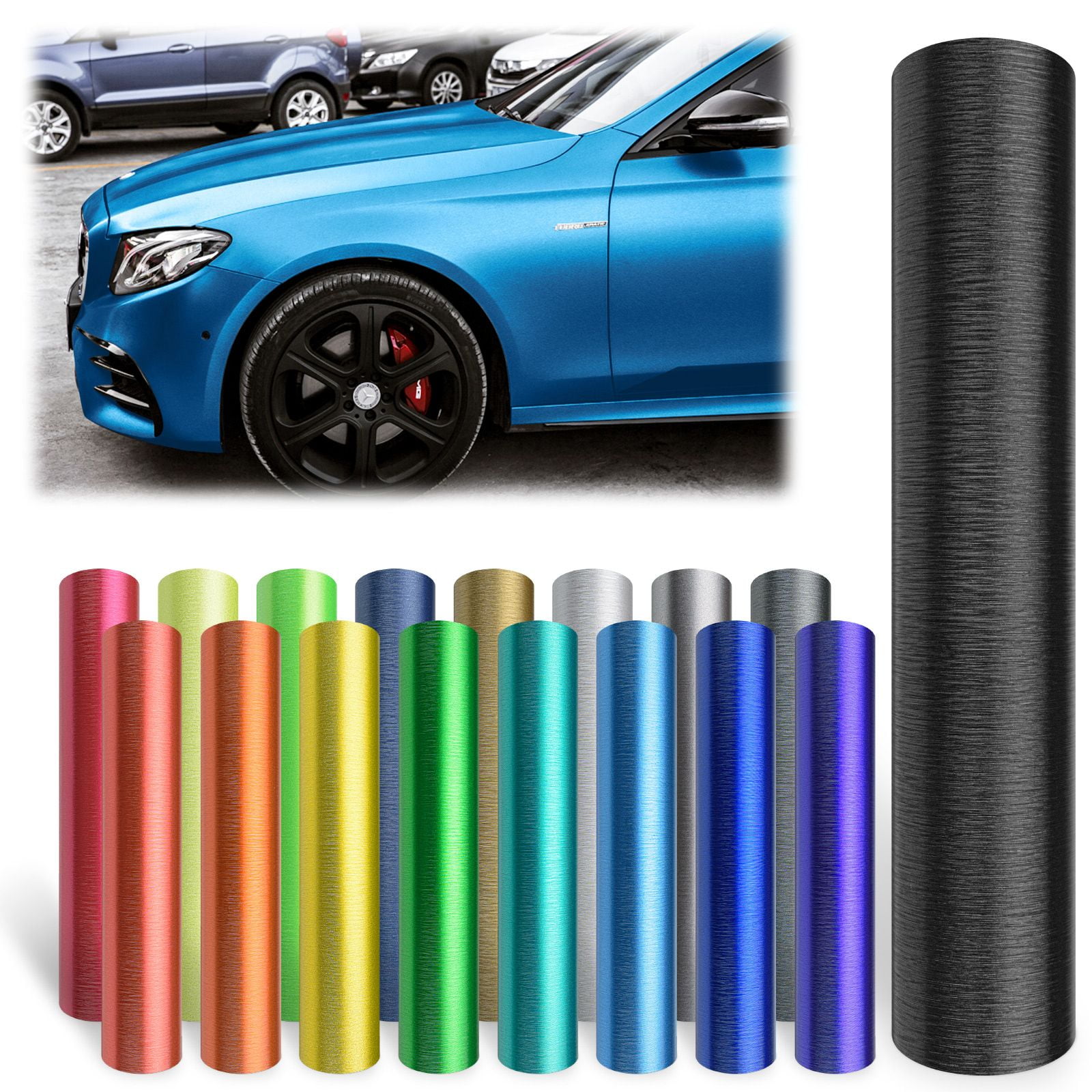 EZAUTOWRAP Brushed Aluminum Black Car Vinyl Wrap Vehicle Sticker Decal Film Sheet With Air Release Technology Peel And Stick