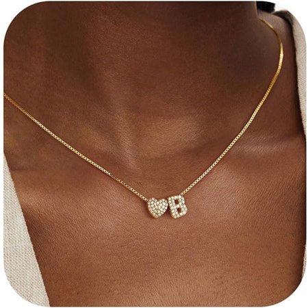 Turandoss 14K Gold Plated Heart Initial Cz Necklace for Women Girls Dainty Letter A-Z Choker Pendant Jewelry Trendy Fashion Accessories Personalized Christian Gifts for Women Girls