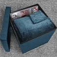 thumbnail image 3 of Sorbus Small Folding Ottoman Storage Seat Footrest Cube Chest- 15-inch Suede Velvet Fabric - Teal Blue with Lid, 3 of 8
