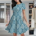 thumbnail image 2 of Teal Striped Leaf Pattern Women's Classic Swing Skater Dress Casual Work Party Cocktail Dresses, 2 of 6