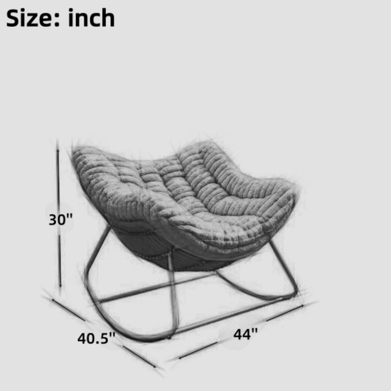 Oversized Papasan Outdoor Armless Rocking Chair, Indoor Recliner Lounge Chair with Cushion