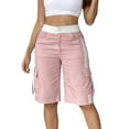 thumbnail image 2 of Hvogkswy Cargo Shorts Women, Elastic Button Zipper Waist Straight Leg Shorts with Multi Pockets Soft Loose Summer Casual Cargo Shorts, 2 of 6
