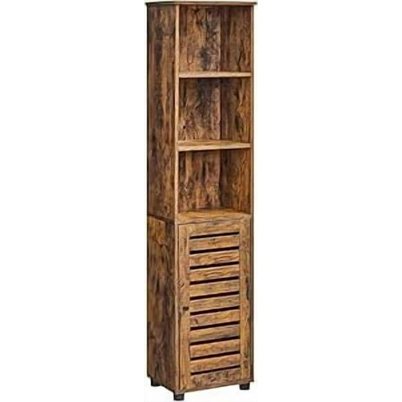 VASAGLE Armario de Baño, Armario de Baño Alto, Armario de Pie, con 3 Compartimentos Abiertos y 2 Estantes Ajustables, para Salón, Entrada, Marrón Rústico BBK160X01V2