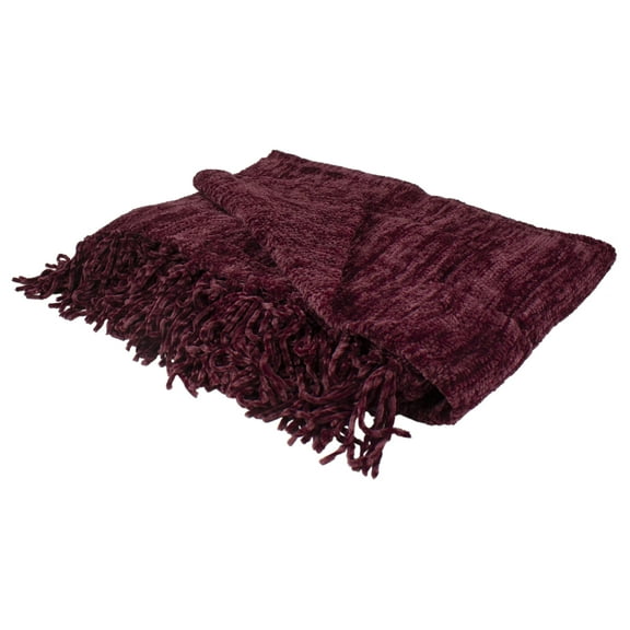 Northlight Burgundy Red Plush Chenille Throw Blanket with Fringe 50" x 60"