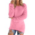 thumbnail image 4 of Women's Plush Fleece Pullover Sweater, Loose Fit Crewneck Long Sleeve Fuzzy Top, Soft Cozy Casual Sweatshirt for Fall Winter Daily Wear Pink, 4 of 6