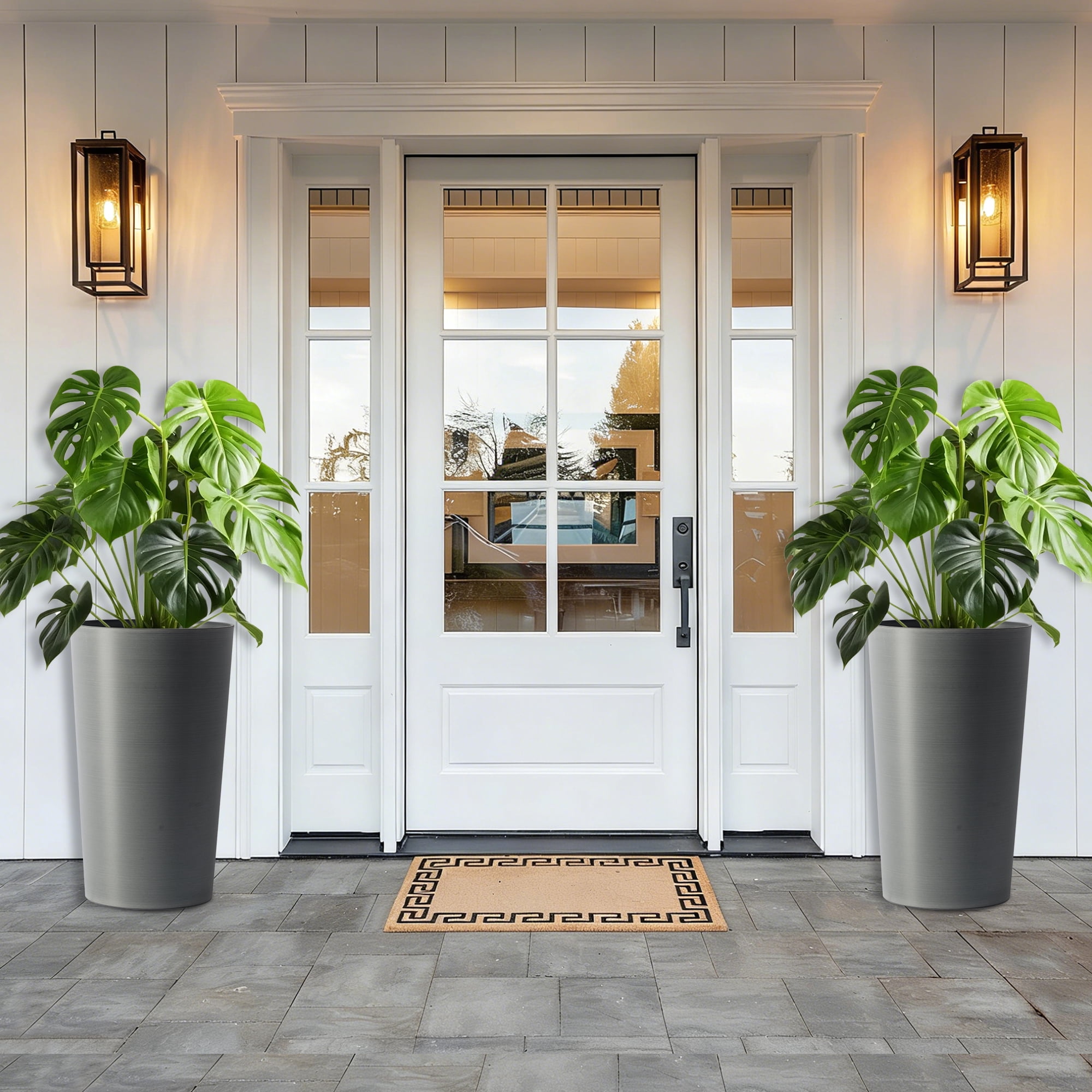 Vigo huseeo 2 Sets of Tall 21.7-Inch Tall Planters, Modern Indoor & Outdoor Large Round Gradient Matte Tree Pots for Porch , Garden, Grey