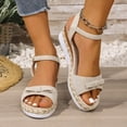 thumbnail image 2 of Rokment Women's Bow Platform Wedge Dress Sandals Bride Wedding Comfortable Breathable Beige Linen Espadrilles High Heel Dressy Summer Shoes for Beach Vacation Beige Size 6, 2 of 6
