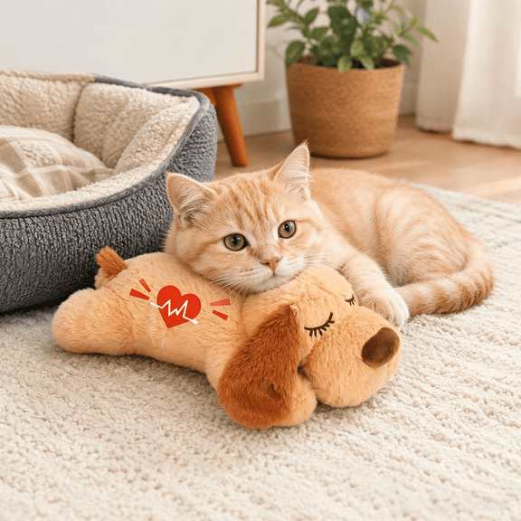 Pet Calming Plush Toy with Heartbeat Simulation, Soft Anxiety Relief Comfort Sleeping Aid for Dogs Cats Crate Carrier Indoor Rest