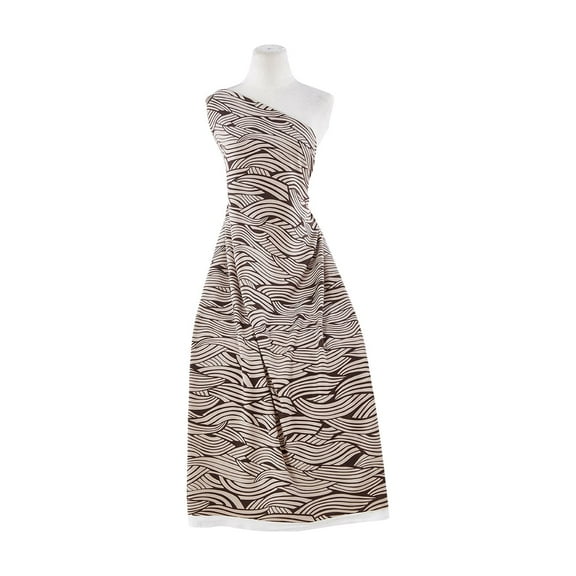 Zelouf Wave Print On Ponte Roma  , Sewing, DIY, Crafts Fabric by the Yard, Brown/taupe, 1 Yard