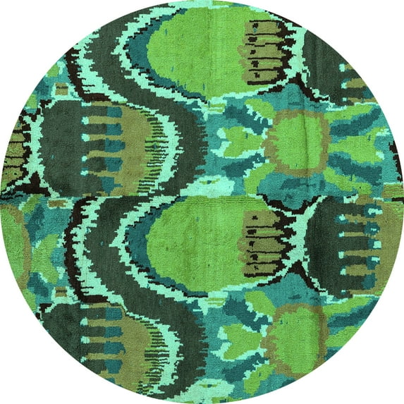 Ahgly Company Indoor Round Abstract Turquoise Blue Modern Area Rugs, 4' Round