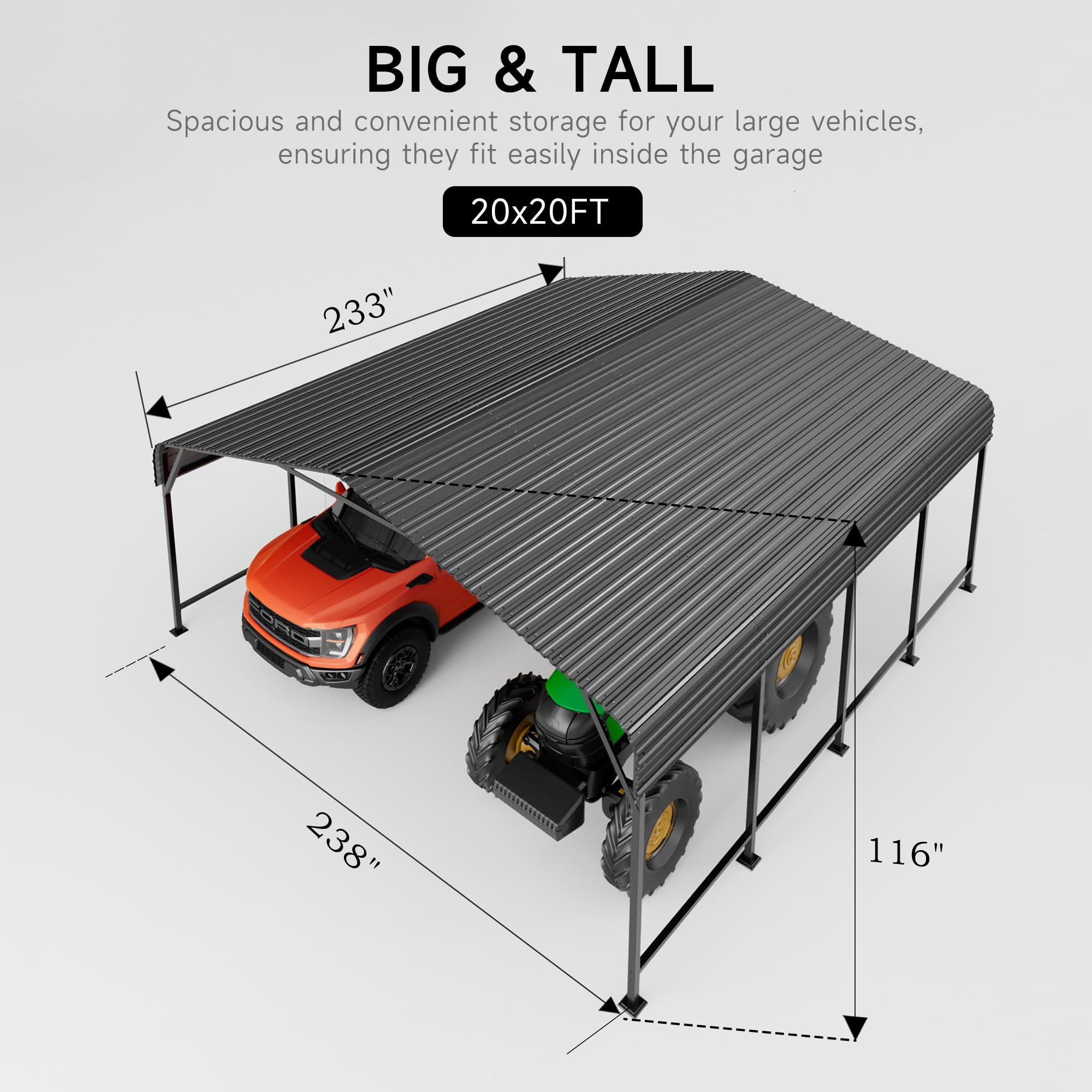 EASYHAWK 20x20 FT Heavy Duty Galvanized Steel Carport - Outdoor Metal Carport Vehicle Shelter for Cars, Trucks, SUVs, Boats & Tractors