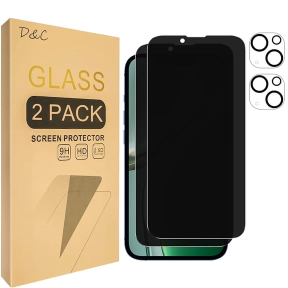 [2 2 Pack] DOCOCO Compatible with iPhone 15 Privacy Screen Protector with Camera Lens Protector, 9H Tempered Glass, HD Clear Case Friendly Anti-Scratch