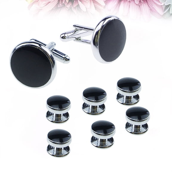 IBASETOY Men's Cuff Links Set Cufflinks And Studs Set Black 8pcs