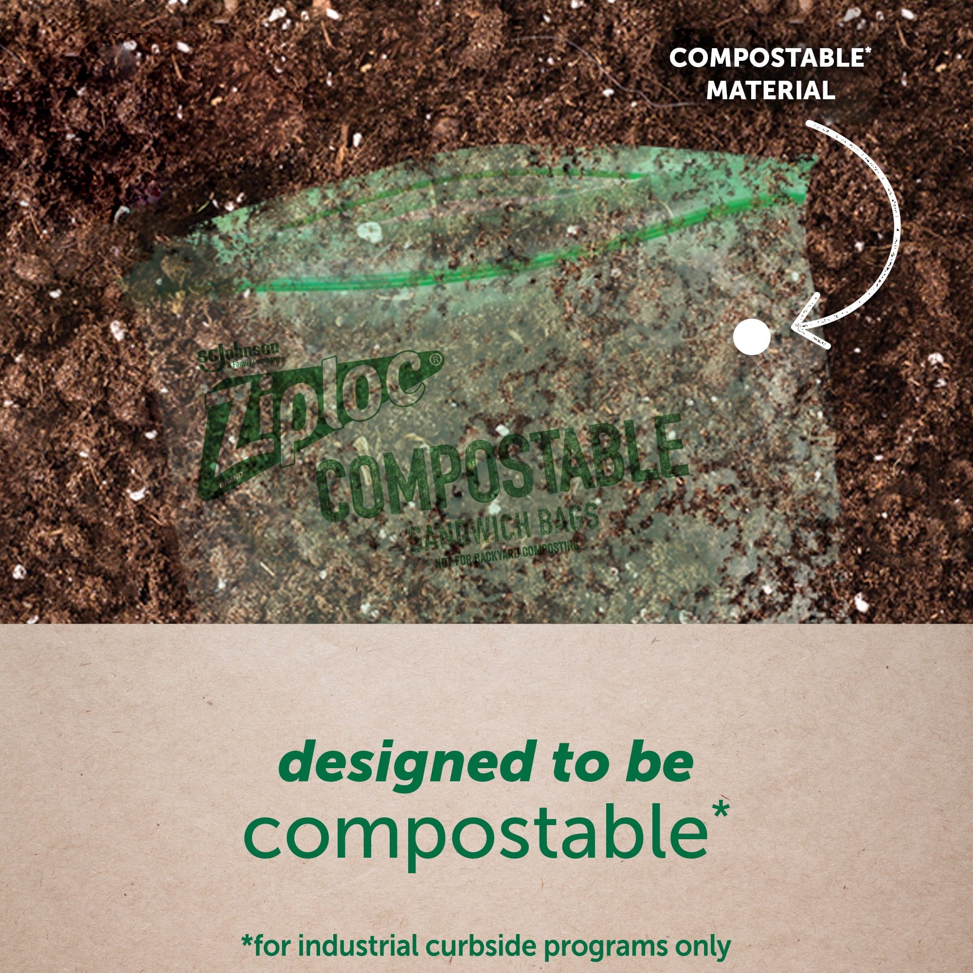 Ziploc® Compostable Sandwich Bags, Food Storage Zipper Bags, 40 Count