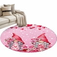 thumbnail image 2 of Round Area Rug 4 Ft, Valentine's Day Washable Non-Slip Circle Carpet for Living Room/Bedroom, Ombre Pink Gnomes Love Roses Romantic Low-Profile Crawling Mats Collection Rugs for Indoor, 2 of 7