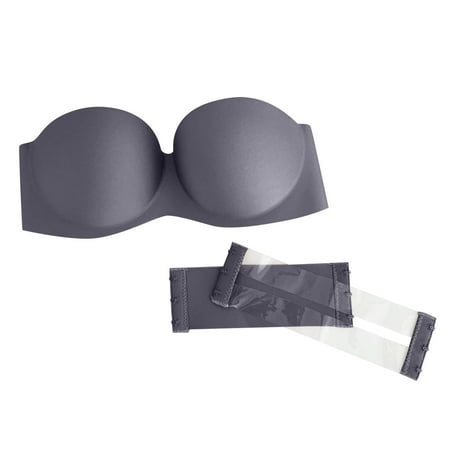 LMKIHUSA Strapless Bra for Women Womens Everyday Bra with Transparent Back Strap Ladies Sexy Tube Top Bra Strapless Push Up Bra Full Coverage Bras Gray M
