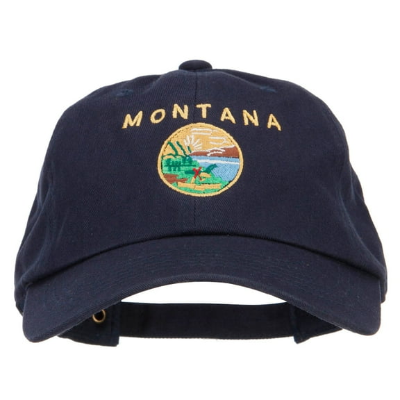 Montana State Flag Map Embroidered Unstructured Washed Cap - Navy OSFM