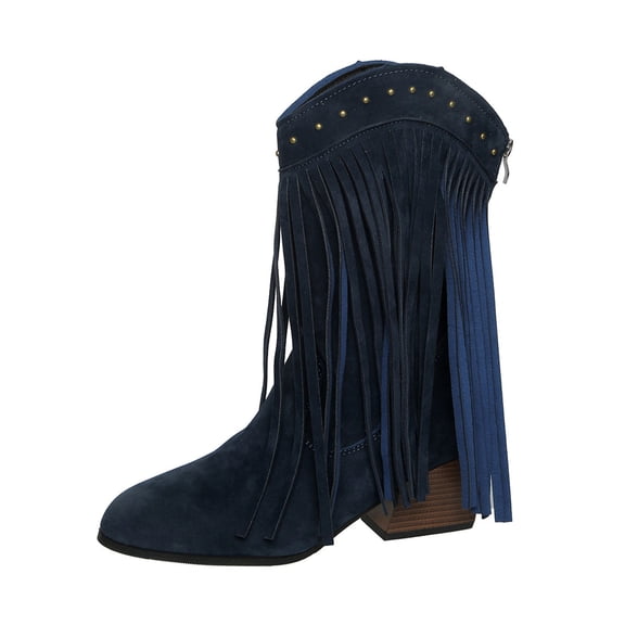 Blue Women'S Fashion Boots With Pointed Toe And Tassel Accent Ideal For Outdoor And Leisure