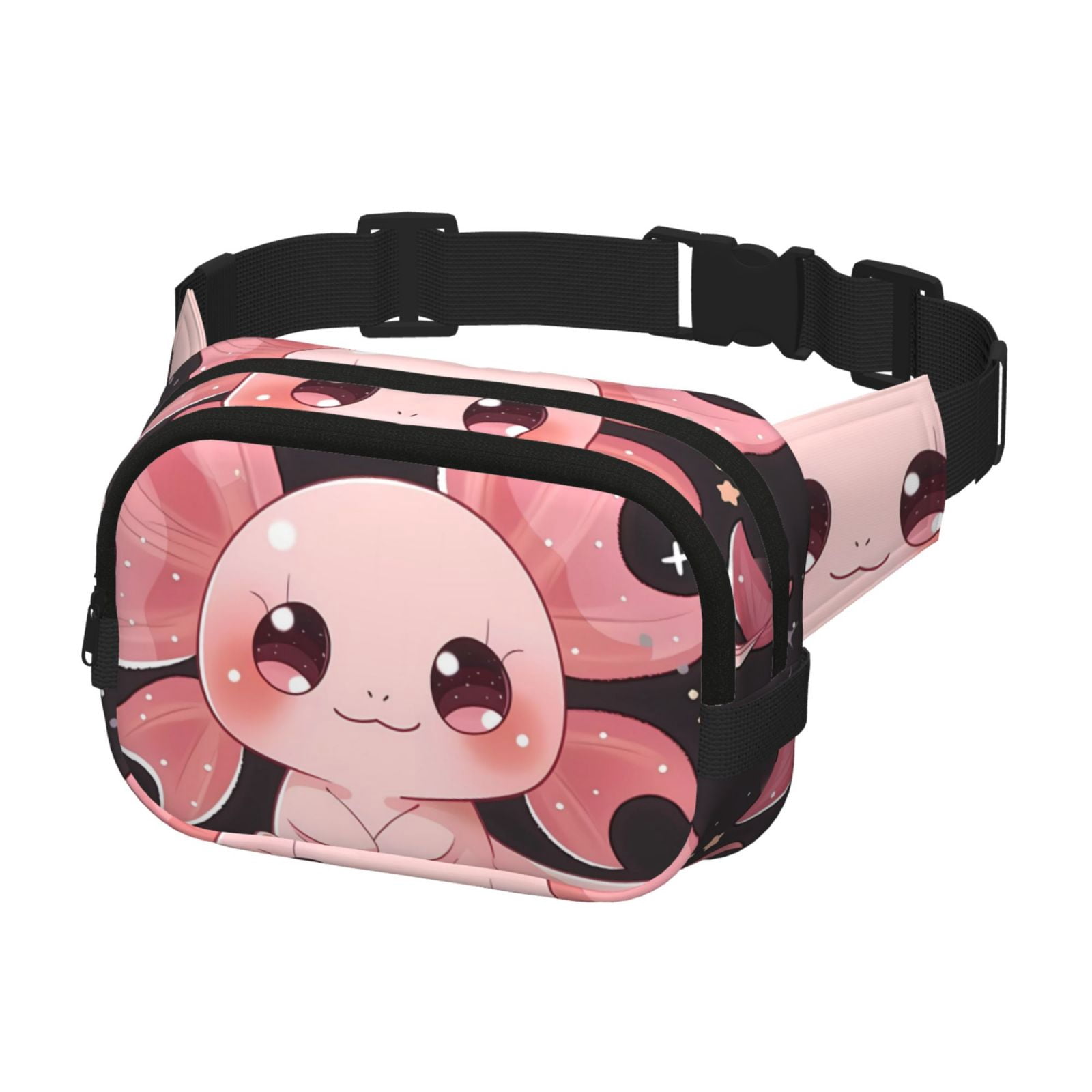 Fuzoiu Chibi Axolotl Sakura Fantasy Print Unisex Square Double Layer Waist Bag,Crossbody Fanny Pack Travel Workout Accessory
