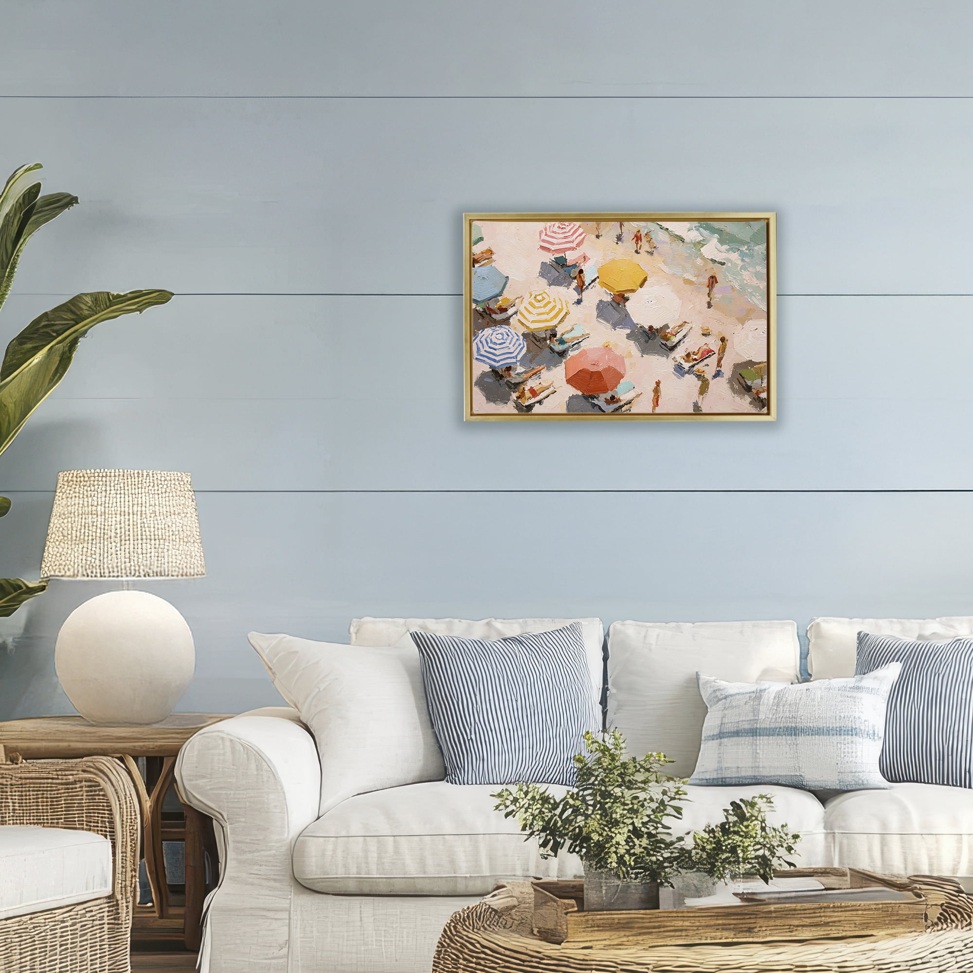 Stupell Industries Summer Beach Fun Expression Gold Framed Floater Canvas Wall Art, design by Jacky Ngan