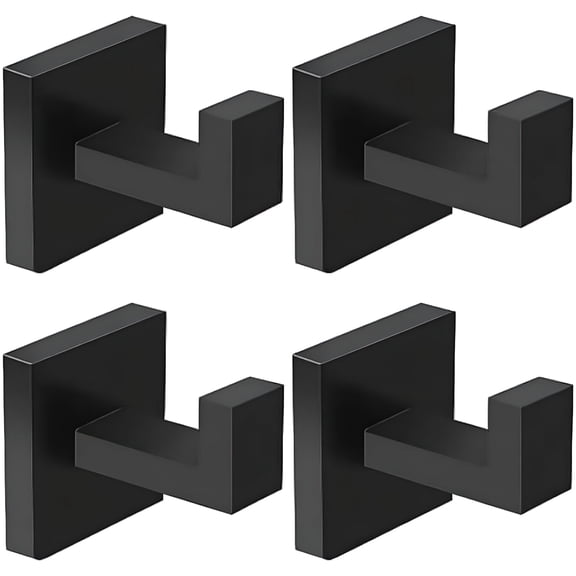 LAMIRO Towel Hooks Hand Towel Holder for Bathroom Wall Livingroom Bedroom Kitchen Closet Heavy Duty Stainless Steel Hook Hanger for Robe,Bath Towel,Coat (Square Matte Black)