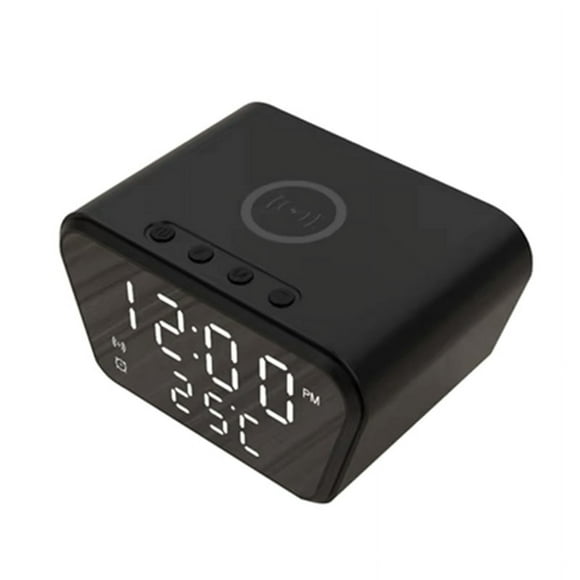 Alarm Clock 15W Intelligent Wireless Charger Time Calendar Temperature Display LED Digital Clock Black
