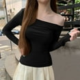 thumbnail image 2 of Ltctricy Women's off Shoulder Tops Asymmetrical Neck Long Sleeve Ruched Slim Shirts Trendy Tunic Blouses, 2 of 4