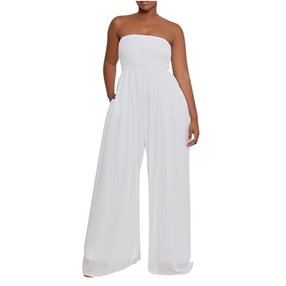 gakvbuo Summer Jumpsuits Overalls Romper Playsuit Suspender Trousers for Women'S Solid Color High-Waist Pleated Pocket Wide-Leg Casual Chiffon High-Waist Jumpsuit