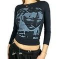 thumbnail image 2 of Diconna T-Shirt Blouse à Manches Longues à Col Rond pour Femme avec Imprimé Visage Humain, 2 of 8