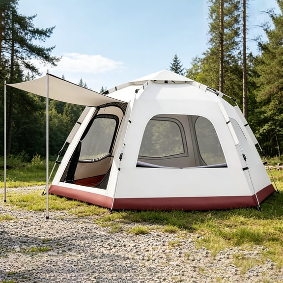 cisilov Tents for Camping, 2-6 Person Pop Up Camping Tent, Weatherproof Family Tent Outdoor Camping Hiking Backpacking, White