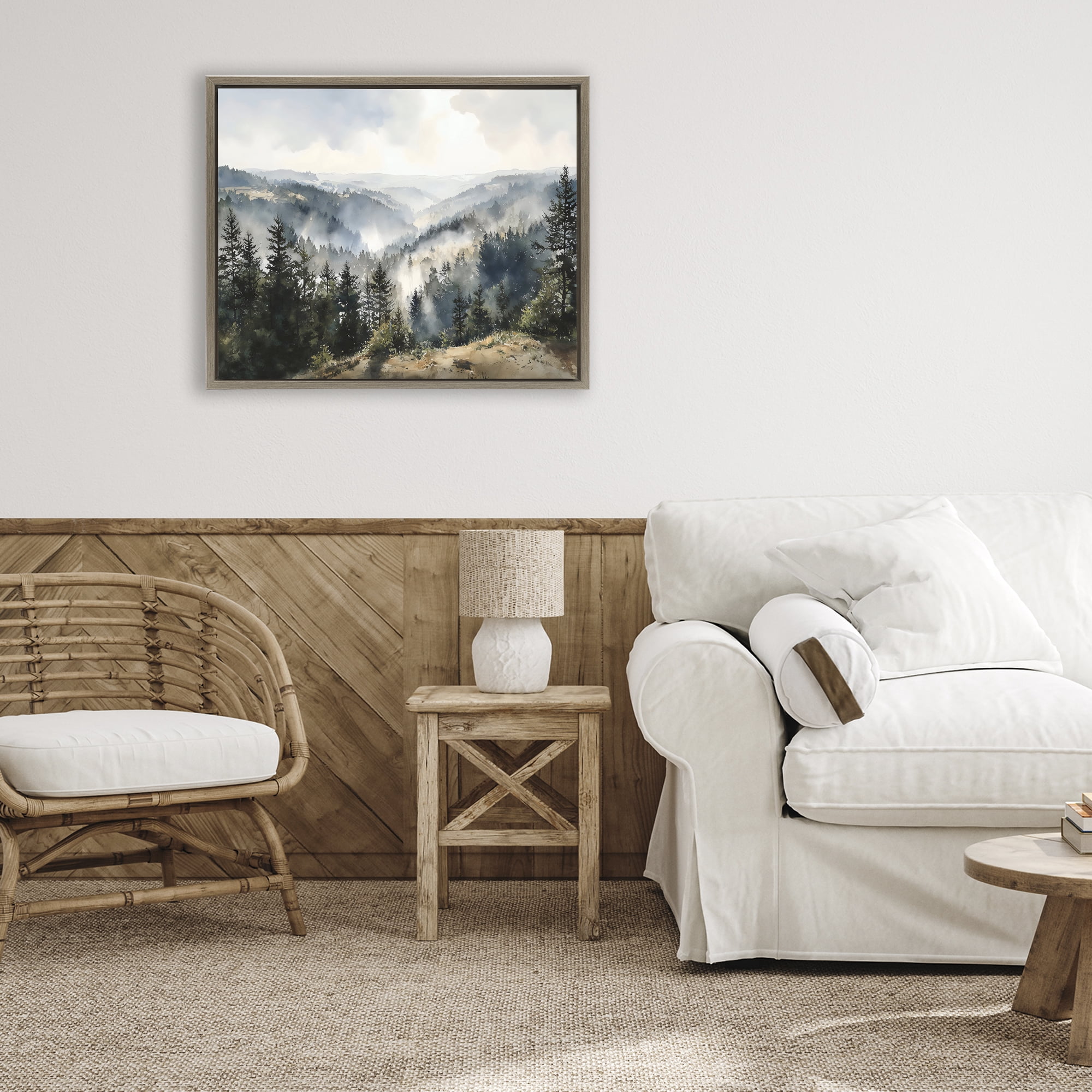 Stupell Industries Misty Tree Tops Vista Brown Framed Floater Canvas Wall Art, design by Franklyn Gregory
