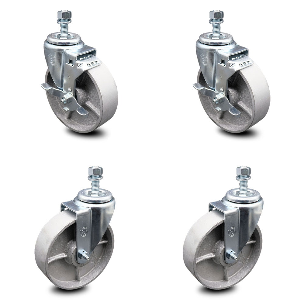 1200 lbs Total Capacity Service Caster Brand Includes 4 Swivel Semi Steel Cast Iron Swivel Threaded Stem Caster Set of 4 w/3 x 1.25 Silver Wheels and 10mm Stems 