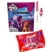 HAPPY VALENTINE'S DAY My Little Pony 32 Valentines Cards & Heart Seal Stickers with Candy Mini Charms Lollipops Classroom Exchange Bundle For 32 Kids