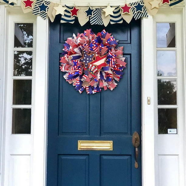 Guirnalda Decorativa para Puerta con Temática Del Día de La Independencia de Estados Unidos | Corona Patriótica para Interiores y Exteriores | Decoración Versátil para Fiestas, Bodas y Jardines | Dec