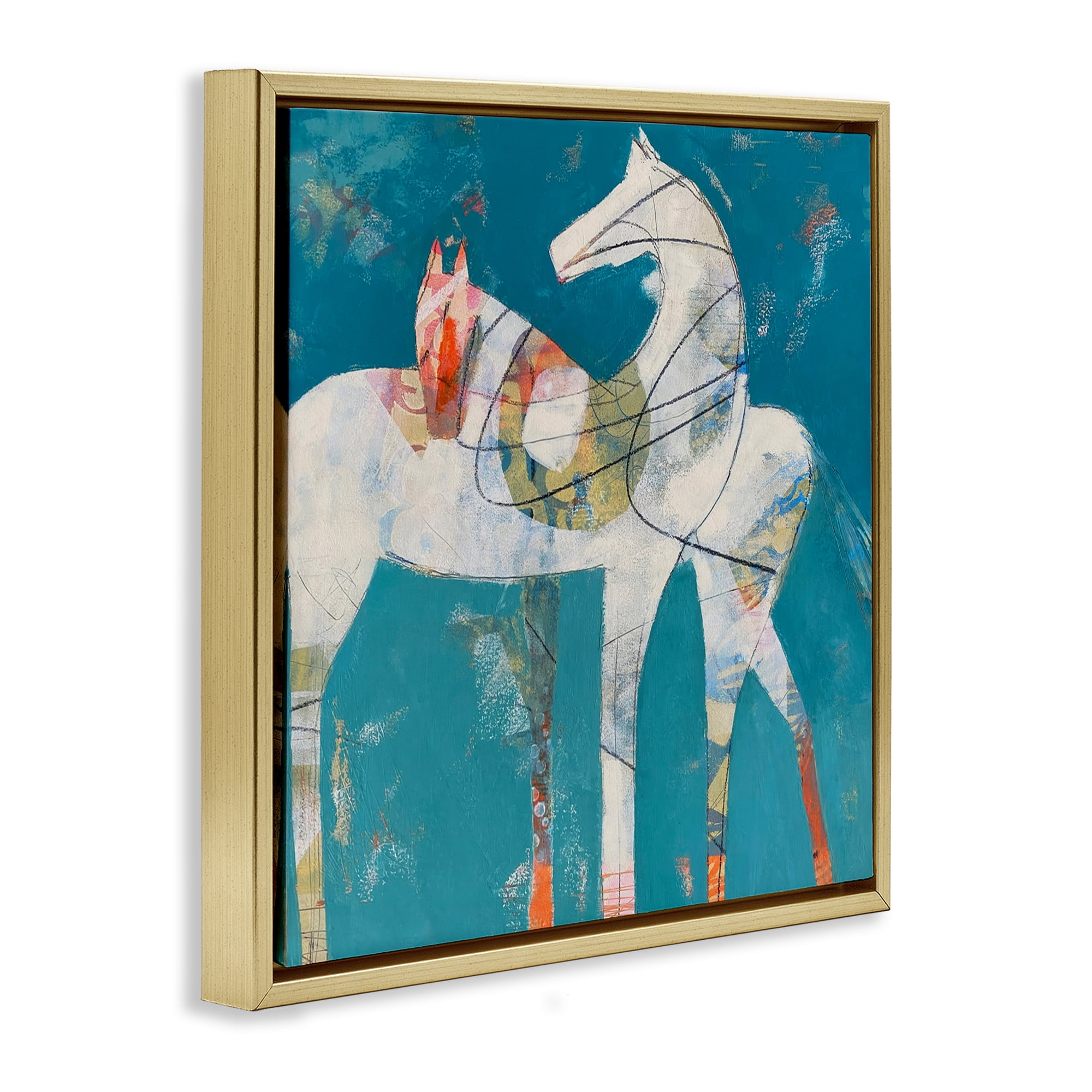 In Sync Abstract Horse Pair Gold Framed Floater Canvas Wall Art, design by Dianna Fritzler