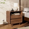 thumbnail image 3 of Nightstand Set of 2, Bed Side Table Set of 2 with Charging Station, Round Corner Wood Nightstand, Bedroom Nightstand, Walnut, 3 of 9