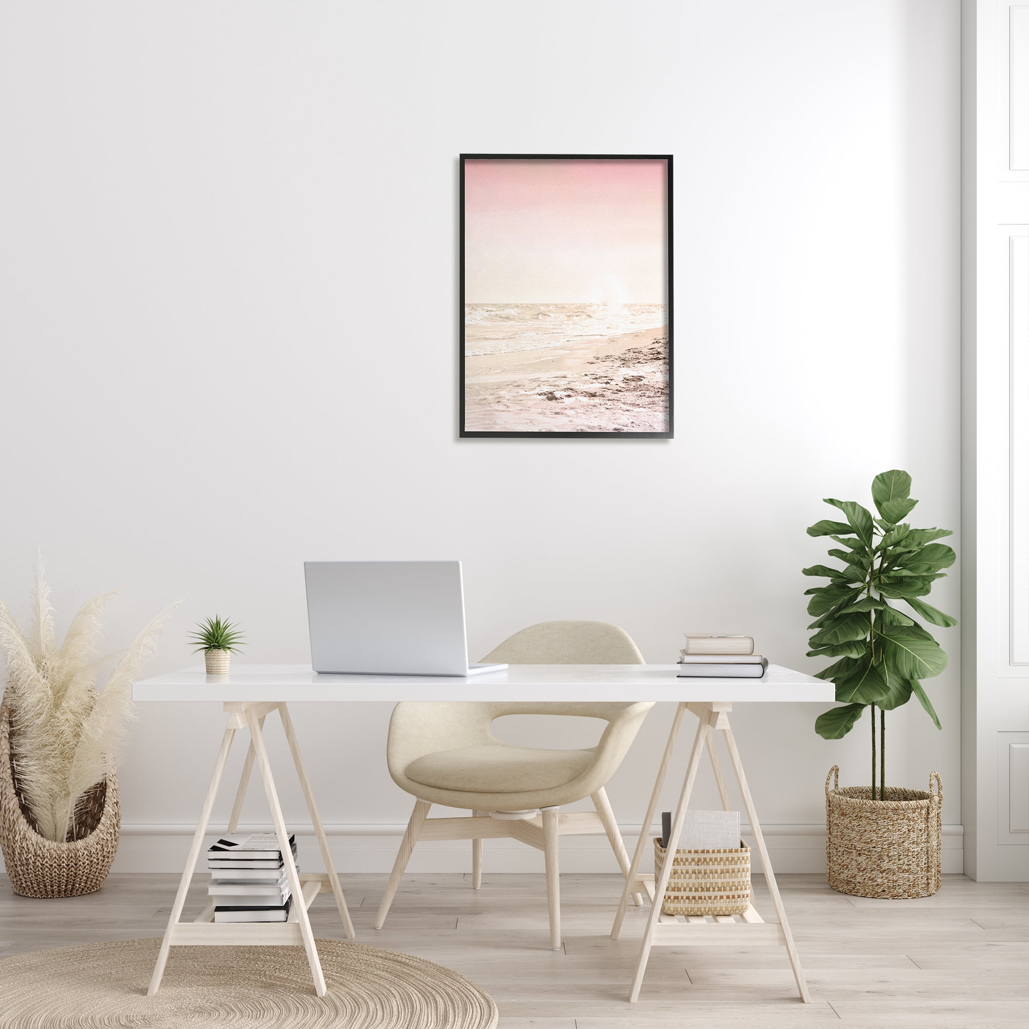 Stupell Industries Sun Burnt Beach Coast Muted Incoming Tide Landscape Photography Black Framed Art Print Wall Art, 24 x 30