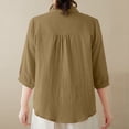 thumbnail image 3 of CIENVNSTG Women's Spring Summer Tops Cotton Linen 3/4 Sleeve Lapel Collar Button Down Shirts with Chest Pocket Dressy Casual Loose Fit Comfy Lightweight Plain Blouses for Daily Commute Khaki 2XL, 3 of 3